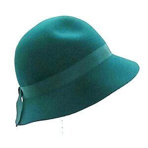 VTG GEO.W. BOLLMAN Doeskin Wool Felt Cloche Hat Green Flapper Ladies Small.